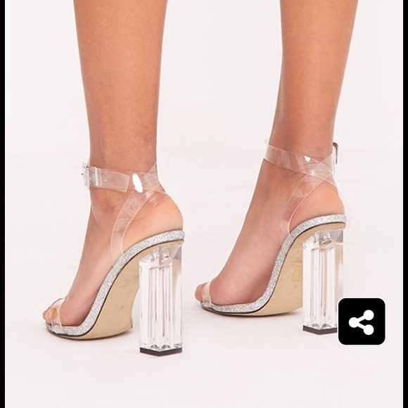 Silver glitter sole clear heels Clearance